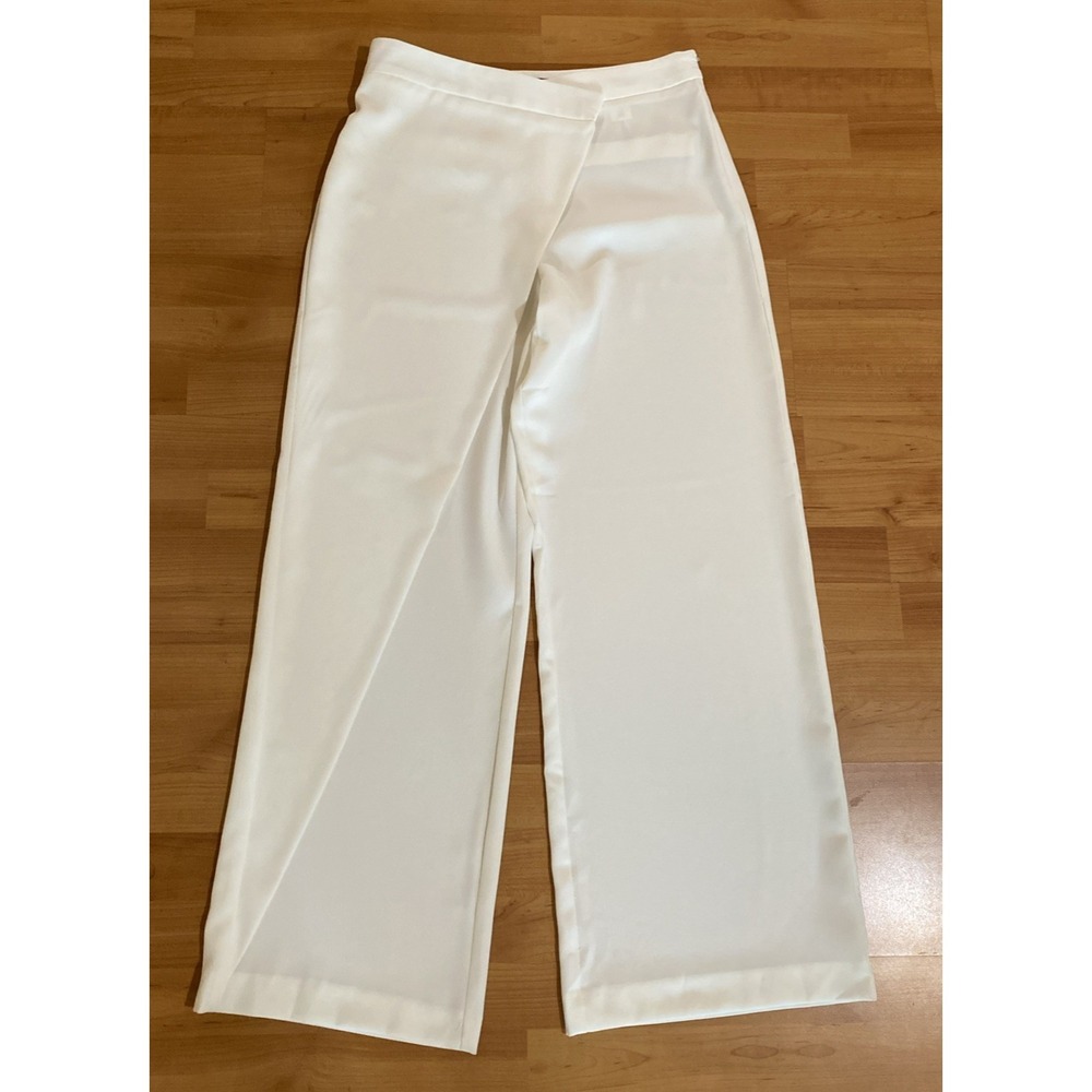 Zara White Wrap Front Panel Dress Pants Size M Wide Leg Women Minimal